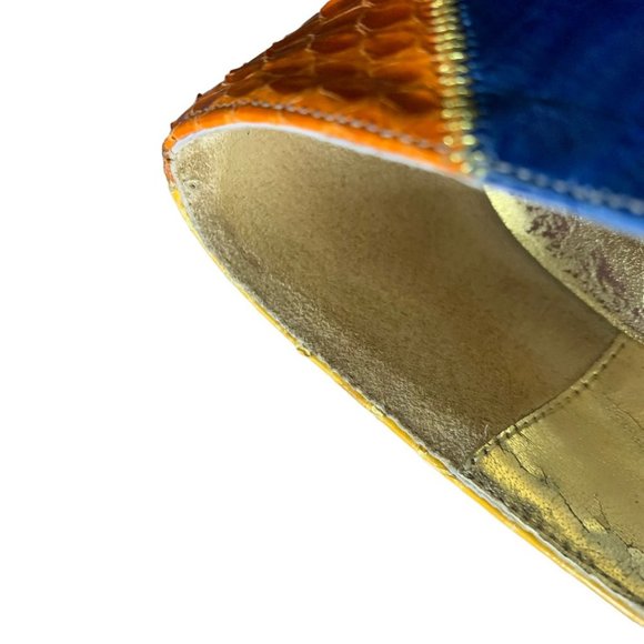 Vintage 80s Multicolor Snake Skin Pointed Toe Pumps 6 - Picture 8 of 11